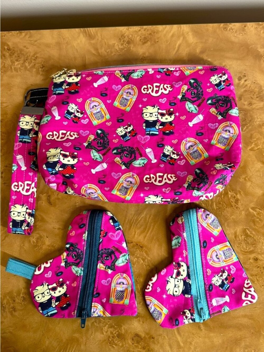 Hello Kitty x Grease Retro Rockabilly Wristlet Pouch Set Cotton Accessoy Lot